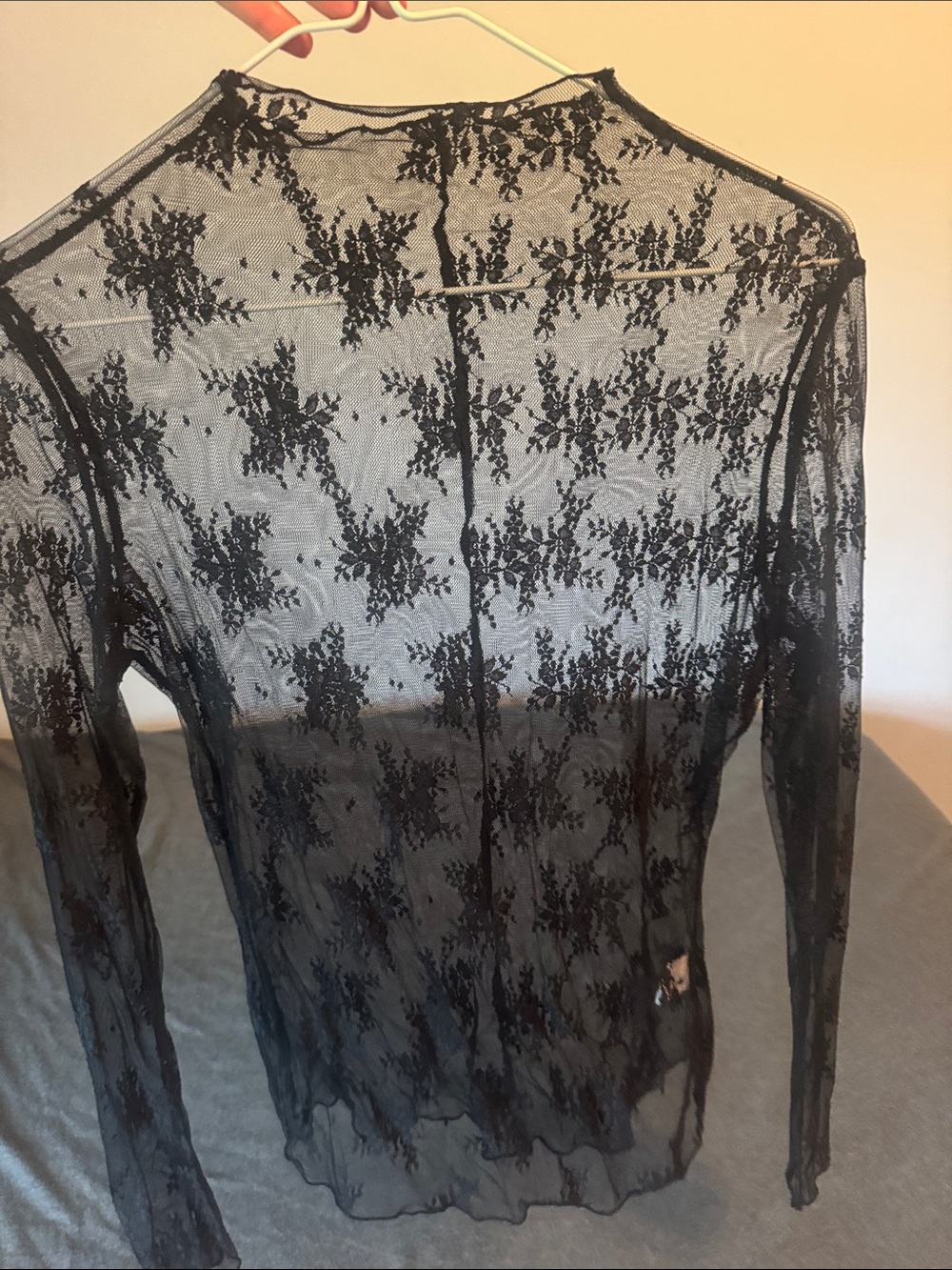 Sheer Black Floral Lace Long Sleeve Top